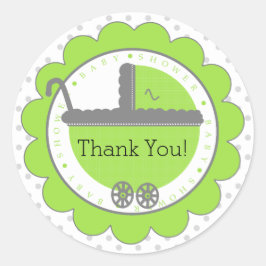 ライムグリーン&グレー水玉模様 – ベビーシャワー ラウンドシール