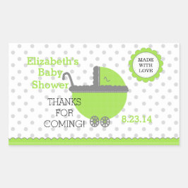 ライムグリーン&グレー水玉模様 – ベビーシャワー 長方形シール