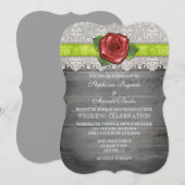 ライムグリーン グレー ラスティックウッド ローズ ウェディング 招待状 (正面/裏面)