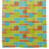 ライムグリーン、シナモンブラウン、ターコイズ長方形 シャワーカーテン (正面)