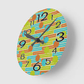 ライムグリーン、シナモンブラウン、ターコイズ長方形 ラウンド壁時計 (傾斜)