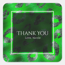 ライムグリーン&シルバーレオパード印刷パーティーの好意 スクエアシール