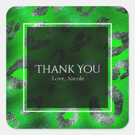 ライムグリーン&シルバーレオパード印刷パーティーの好意 スクエアシール (正面)