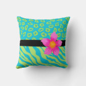 ライムグリーン&ターコイズゼブラ&チータピンクフラワー クッション (裏面)