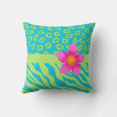 ライムグリーン&ターコイズゼブラ&チータピンクフラワー クッション (裏面)