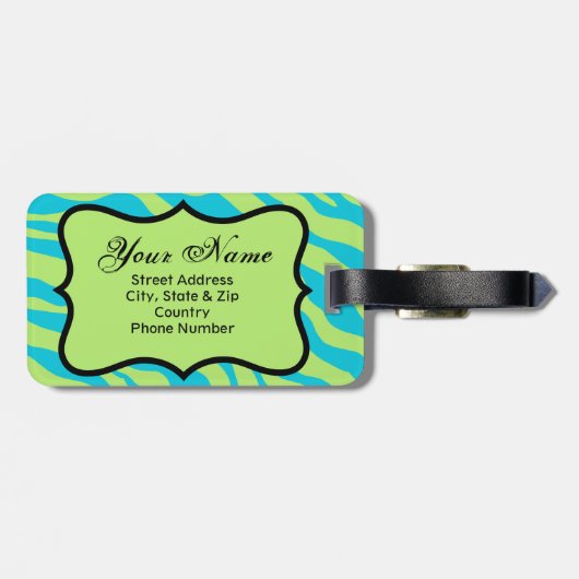 ライムグリーン&ターコイズゼブラ&チータピンクフラワー ラゲッジタグ (裏面横)