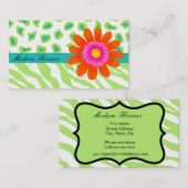 ライムグリーン&ターコイズティール(緑がかった色)ゼブラ&チータ 名刺 (正面/裏面)