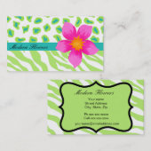 ライムグリーン&ターコイズティール（緑がかった色）ゼブラ&チータ 名刺 (正面/裏面)