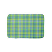 ライムグリーン、ターコイズ、ホワイトプレイド バスマット (正面)