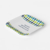 ライムグリーン、ネイビーおよびターコイズブループレイド ペーパープレート (傾斜あり)