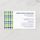 ライムグリーン、ネイビーおよびターコイズブループレイド 名刺 (正面)