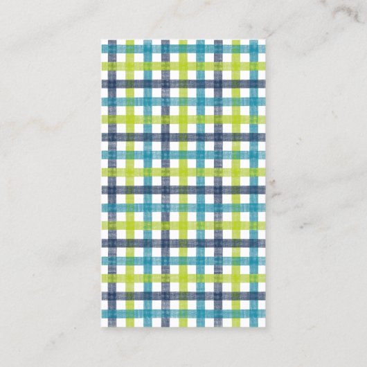 ライムグリーン、ネイビーおよびターコイズブループレイド 名刺 (裏面)