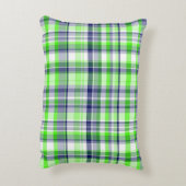 ライムグリーン、ネイビーブルー、ホワイトマドラス名門私立校風のプレイド アクセントクッション (裏面(縦))