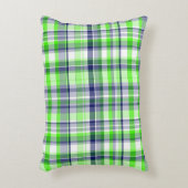 ライムグリーン、ネイビーブルー、ホワイトマドラス名門私立校風のプレイド アクセントクッション (正面(垂直))