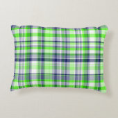 ライムグリーン、ネイビーブルー、ホワイトマドラス名門私立校風のプレイド アクセントクッション (裏面)