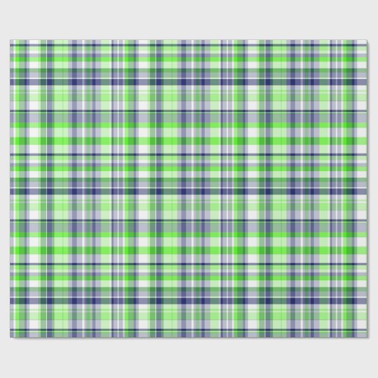 ライムグリーン、ネイビーブルー、ホワイトマドラス名門私立校風のプレイド ラッピングペーパー (フラット)