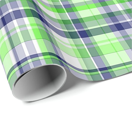 ライムグリーン、ネイビーブルー、ホワイトマドラス名門私立校風のプレイド ラッピングペーパー (ロールコーナー)