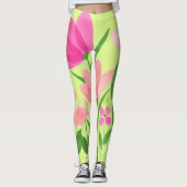 ライムグリーン – ピンクフローラレギンス レギンス (正面)