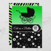 ライムグリーン&ブラックボーイベビーシャワー招待状 招待状 (正面/裏面)