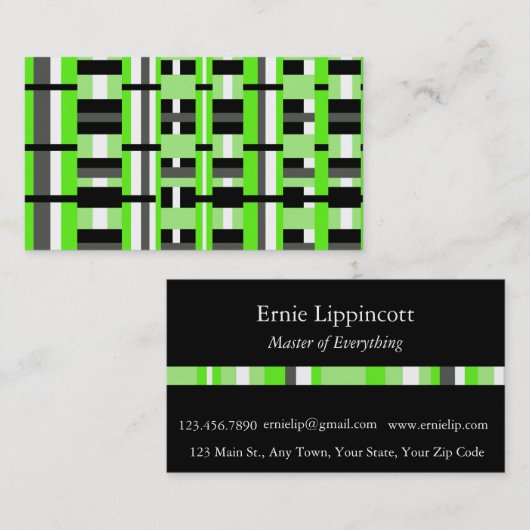 ライムグリーン、ブラック、ホワイト、グレーのプレイド 名刺 (正面/裏面)