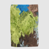 ライムグリーン、ブルー、ブラウン油 ゴルフタオル (正面)