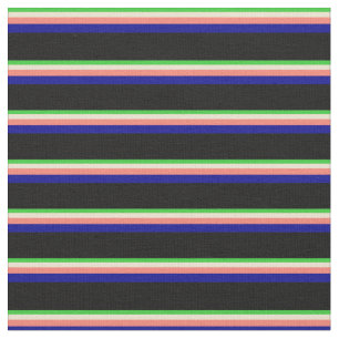 ライムグリーン、ベージュ、サーモン、ダークブルー&ブラック ファブリック