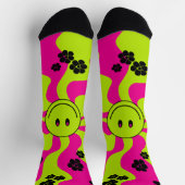 ライムグリーン、ホットピンク、ブラックのスマイル ソックス (上部)