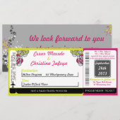 ライムグリーン/ホットピーボーディングパスウェディング招待状 招待状 (正面/裏面)