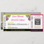 ライムグリーン/ホットPiボーディングパス結婚式招待状 招待状 (正面/裏面)