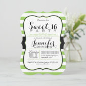 ライムグリーン&ホワイトストライプパーティーズスウィート16 招待状 (スタンド正面)