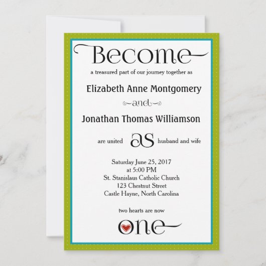 ライムグリーン&ホワイト水玉模様結婚式招待状 招待状 (正面)