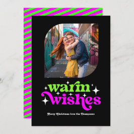 ライムグリーン&マゼンタモダンレトロクリスマスフォト シーズンカード