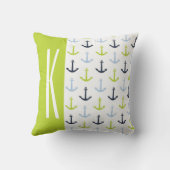 ライムグリーン、ライトブルー、ネイビー、航海のいかり クッション (裏面)