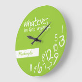 ライムグリーン – 何でも、私は遅れている ラージ壁時計 (傾斜)