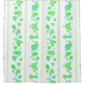 ライムグリーン、水および青い泡 シャワーカーテン (正面)