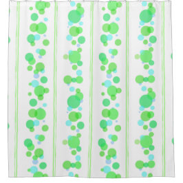 ライムグリーン、水および青い泡 シャワーカーテン