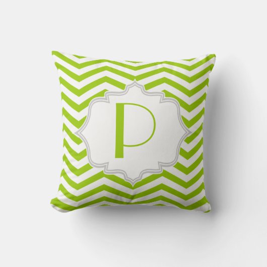 ライムグリーン、白いシボロンジグザグパターン クッション (正面)