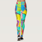 ライムグリーン、赤、青い落書きストライプの抽象芸術 レギンス (裏面)