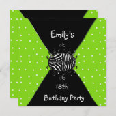 ライムグリーン 黒 白 招待状 18歳の誕生日 (正面/裏面)