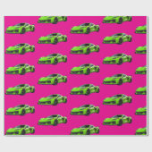 ライムグリーンC8コルベットスポーツカーハンドドロー ラッピングペーパー (フラット)