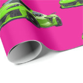 ライムグリーンC8コルベットスポーツカーハンドドロー ラッピングペーパー (ロールコーナー)