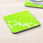 ライムグリーンgeomentricドットストライプグラフィックパターン コースター (左側)