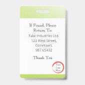 ライムグリーンIDカードのフェード(縦/ポートレート) バッジ (裏面)