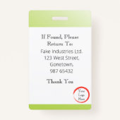 ライムグリーンIDカードのフェード(縦/ポートレート) バッジ (裏面)