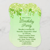 ライムグレングラッタエレガント誕生日招待状 招待状 (正面/裏面)