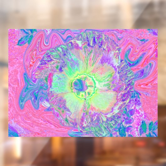 ライムサイケデリックグトリップ（幻覚体験）のようなグリーンとパープルハイビスカス ウィンドウサイン (シート2)