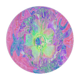 ライムサイケデリックグトリップ（幻覚体験）のようなグリーンとパープルハイビスカス カッティングボード