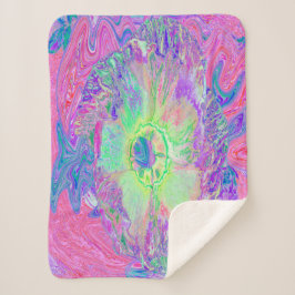 ライムサイケデリックグトリップ（幻覚体験）のようなグリーンとパープルハイビスカス シェルパブランケット