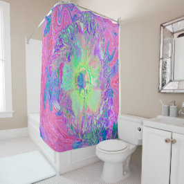 ライムサイケデリックグトリップ（幻覚体験）のようなグリーンとパープルハイビスカス シャワーカーテン