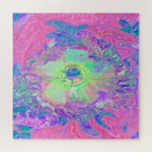 ライムサイケデリックグトリップ（幻覚体験）のようなグリーンとパープルハイビスカス ジグソーパズル (横)